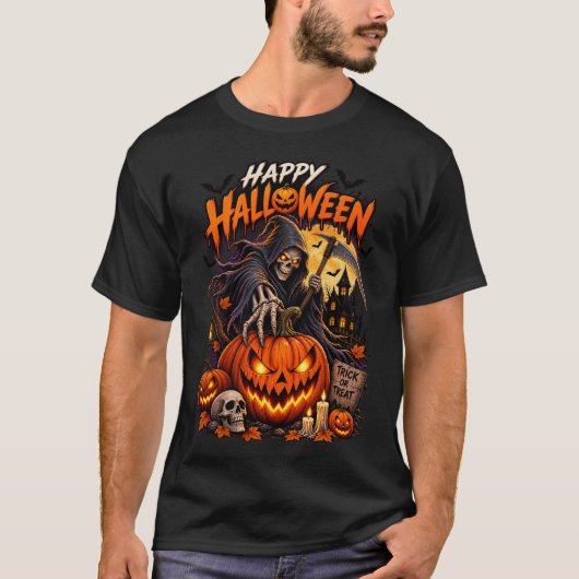 Gelukkig Halloween Grim Reaper T-shirt (Voorkant)