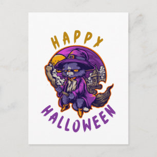 Gelukkig Halloween Halloween Heks Kat Briefkaart