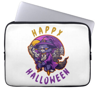 Gelukkig Halloween Halloween Heks Kat Laptop Sleeve