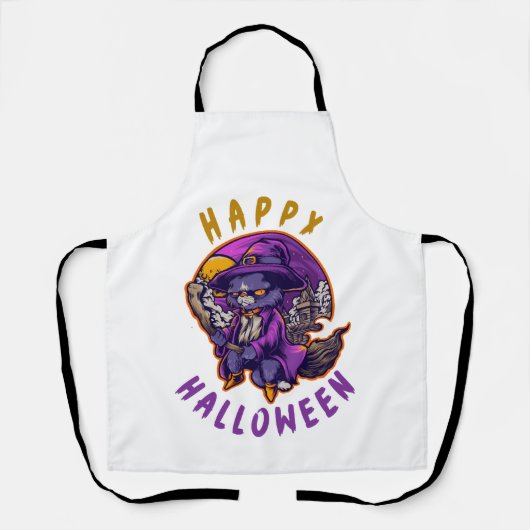 Gelukkig Halloween Halloween Heks Kat Schort (Voorkant)