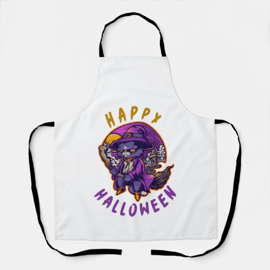 Gelukkig Halloween Halloween Heks Kat Schort (Voorkant)