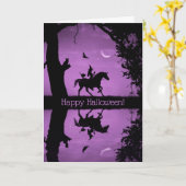 Gelukkig Halloween Heks Eenhorn Uil Kat Raven Kaart (Gele Bloem)