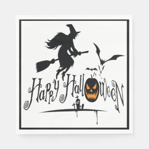Gelukkig Halloween Heks En Vleermuizen Servet