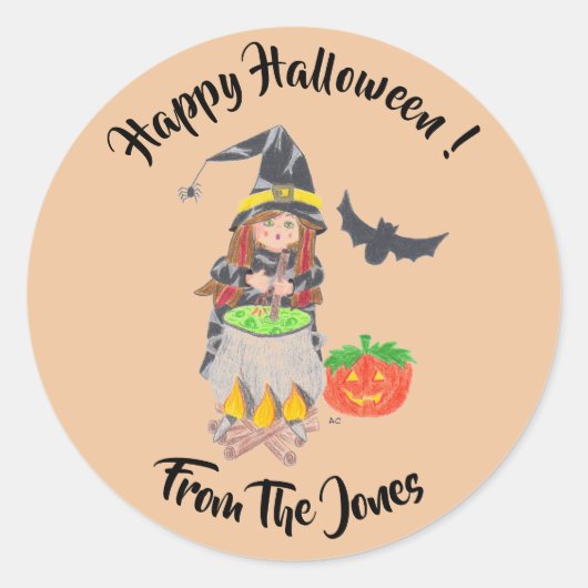 Gelukkig Halloween heks gepersonaliseerde stickers (Voorkant)