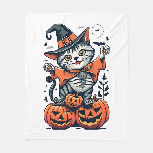 Gelukkig Halloween Heks Kat Fleece Deken (Voorkant)