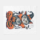 Gelukkig Halloween Heks Kat Fleece Deken (Voorkant (Horizontaal))