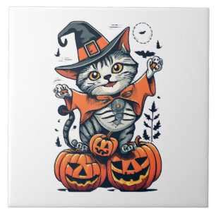 Gelukkig Halloween Heks Kat Tegeltje
