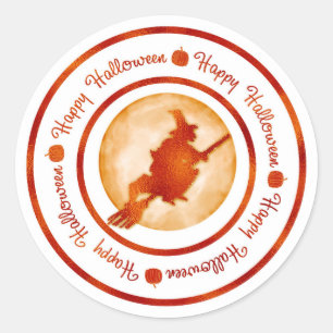 Gelukkig Halloween Heks Maan Oranje Schijn Feest Ronde Sticker
