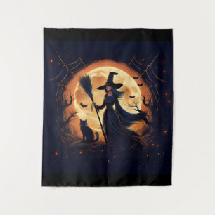 Gelukkig Halloween Heks Om Middernacht Wandkleed