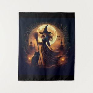 Gelukkig Halloween Heks Om Middernacht Wandkleed