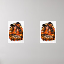 Gelukkig Halloween Heks & Zwarte Kat Pompoen Gesch
