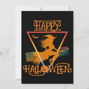 Gelukkig Halloween Heks Zwarte Sinaasappels Kaart