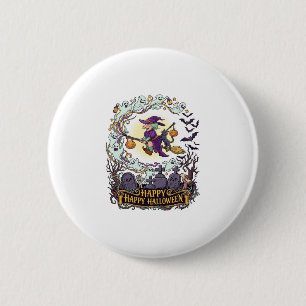 Gelukkig Halloween Heksenbezem Zwarte Kat Geesten_ Ronde Button 5,7 Cm