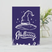 Gelukkig Halloween Heksenhoed en Kerkhof Feestdagenkaart (Staand voorkant)