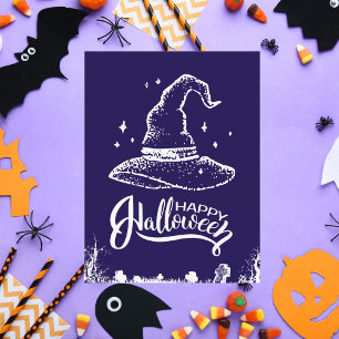 Gelukkig Halloween Heksenhoed en Kerkhof Feestdagenkaart