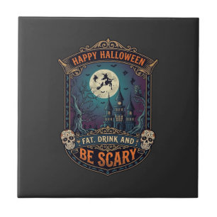Gelukkig Halloween Heksenkasteel Schedels Vet Dran Tegeltje