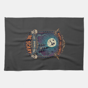 Gelukkig Halloween Heksenkasteel Schedels Vet Drin Theedoek