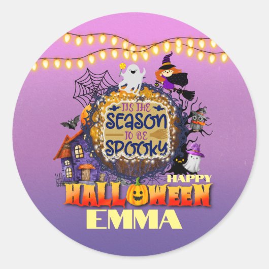 Gelukkig Halloween Het is Spooky Seizoen Viering Ronde Sticker (Voorkant)