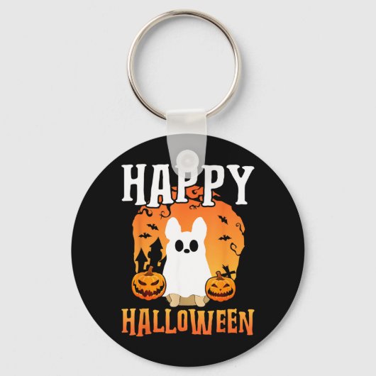 Gelukkig Halloween Hond Geest Sleutelhanger (Voorkant)