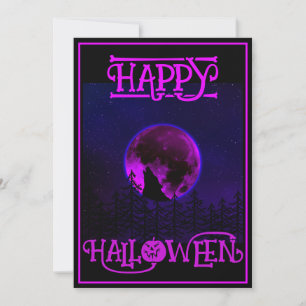 Gelukkig Halloween Huilende Hond Paarse Maan Kaart
