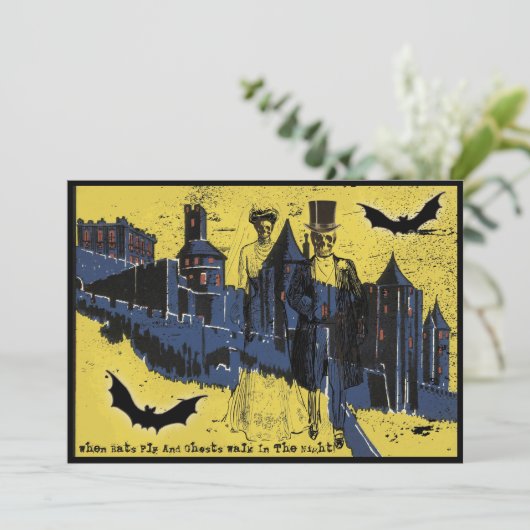 Gelukkig Halloween Huwelijk Spooky Geest Bruid & B Kaart (Staand voorkant)