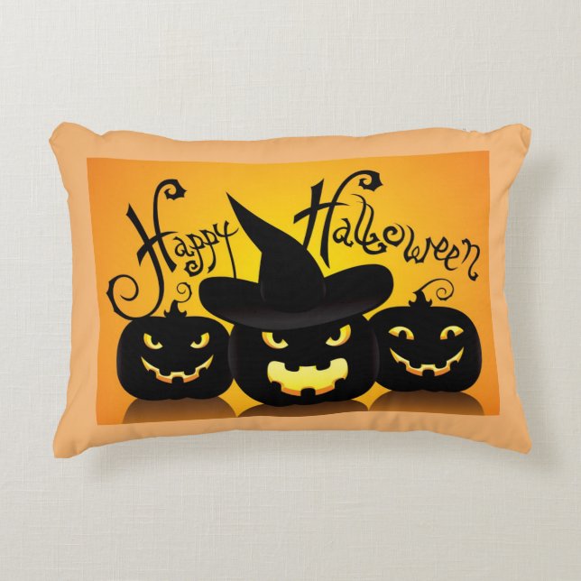Gelukkig Halloween Jack-O-Lantaarns Accent Kussen (Voorkant)