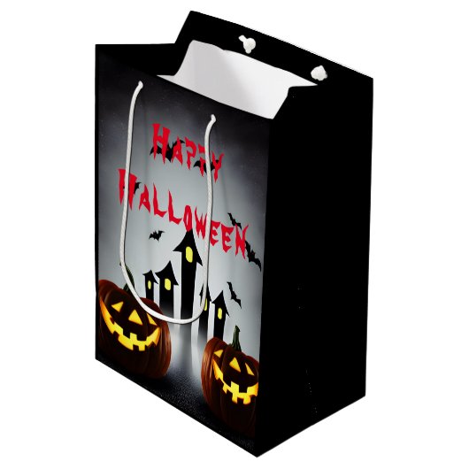 Gelukkig Halloween Jack o' Lantern Party Medium Cadeauzakje (Voorkant Gekanteld)