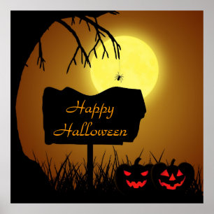 Gelukkig Halloween Jack O Lantern Pompoenen Poster