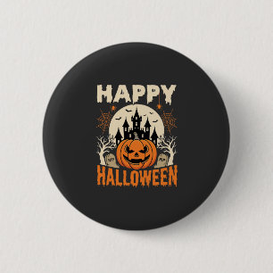 Gelukkig Halloween Jack O Lantern Spook Kasteel Ronde Button 5,7 Cm