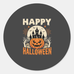 Gelukkig Halloween Jack O Lantern Spook Kasteel Ronde Sticker
