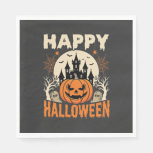 Gelukkig Halloween Jack O Lantern Spook Kasteel Servet