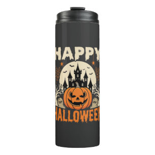 Gelukkig Halloween Jack O Lantern Spook Kasteel Thermosbeker