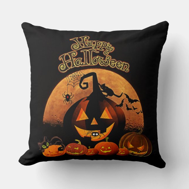 Gelukkig Halloween Jack O' Lanterns Kussen (Voorkant)