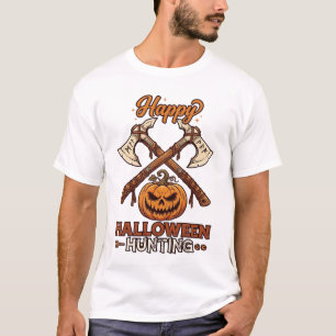 Gelukkig Halloween Jagen Gekruiste Bijlen Pompoen T-shirt