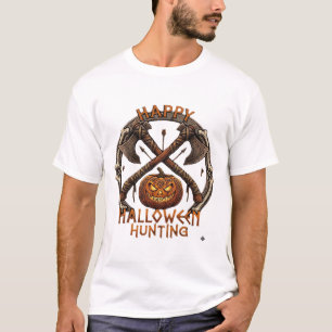 Gelukkig Halloween Jagen Pompoen Gekruiste Bijlen T-shirt