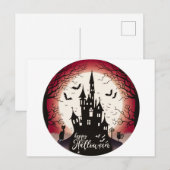 Gelukkig Halloween Kasteel Vleermuizen Zwart Kat H Feestdagenkaart (Voorkant / Achterkant)