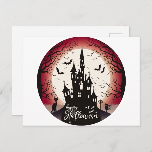 Gelukkig Halloween Kasteel Vleermuizen Zwart Kat H Feestdagenkaart (Voorkant / Achterkant)