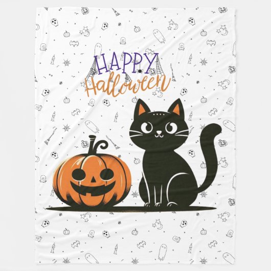 Gelukkig Halloween kat & pompoen Fleece Deken (Voorkant)