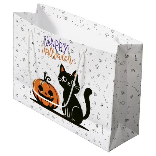 Gelukkig Halloween kat & pompoen Groot Cadeauzakje (Voorkant Gekanteld)