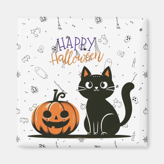Gelukkig Halloween kat & pompoen Magneet (Voorkant)