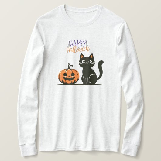 Gelukkig Halloween kat & pompoen T-shirt (Design voorkant)