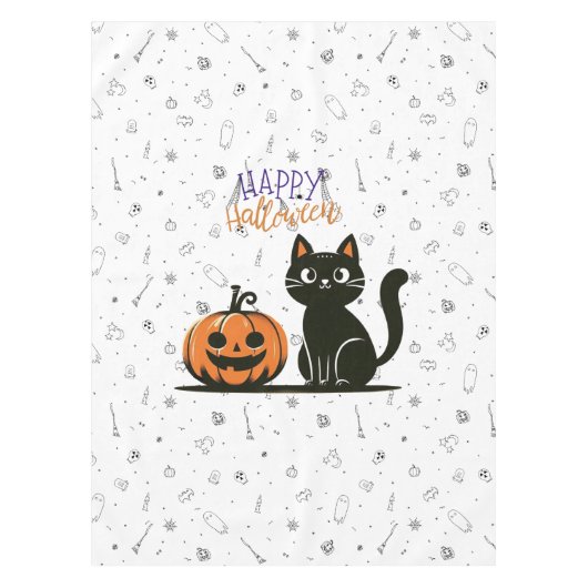 Gelukkig Halloween kat & pompoen Tafelkleed (Voorkant)