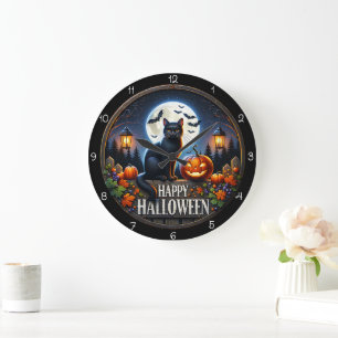 Gelukkig Halloween Kat Pompoen Volle Maan Grote Klok