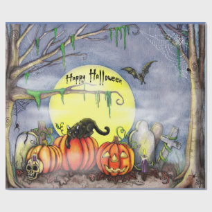 Gelukkig Halloween Kerkhof Scene Inpakpapier