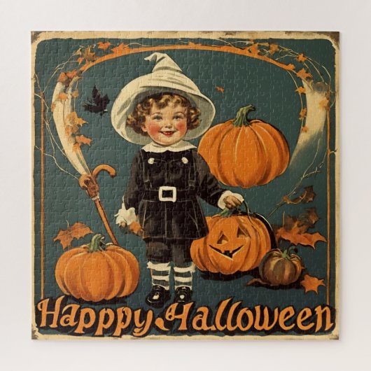 Gelukkig Halloween  Kind en Pompoenen Legpuzzel (Verticaal)