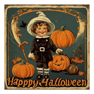 Gelukkig Halloween Kind en Pompoenen Perfect Poster