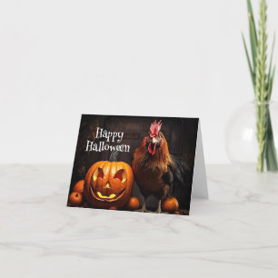 Gelukkig Halloween Kip Haantje Pompoen Boerderij P Kaart