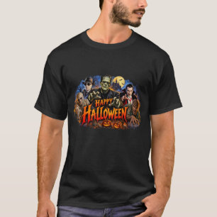Gelukkig Halloween Klassieke Monsters Vintage Horr T-shirt