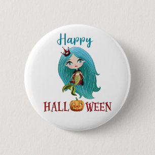 Gelukkig Halloween knop Meisje Griezelige zeemeerm Ronde Button 5,7 Cm