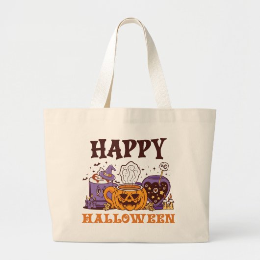 Gelukkig Halloween koffie brouwen Grote Tote Bag (Voorkant)